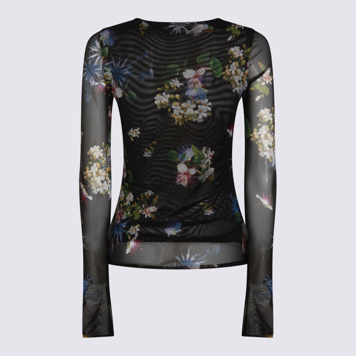 Blumarine Long Sleeve Floral Sheer Top In Multi