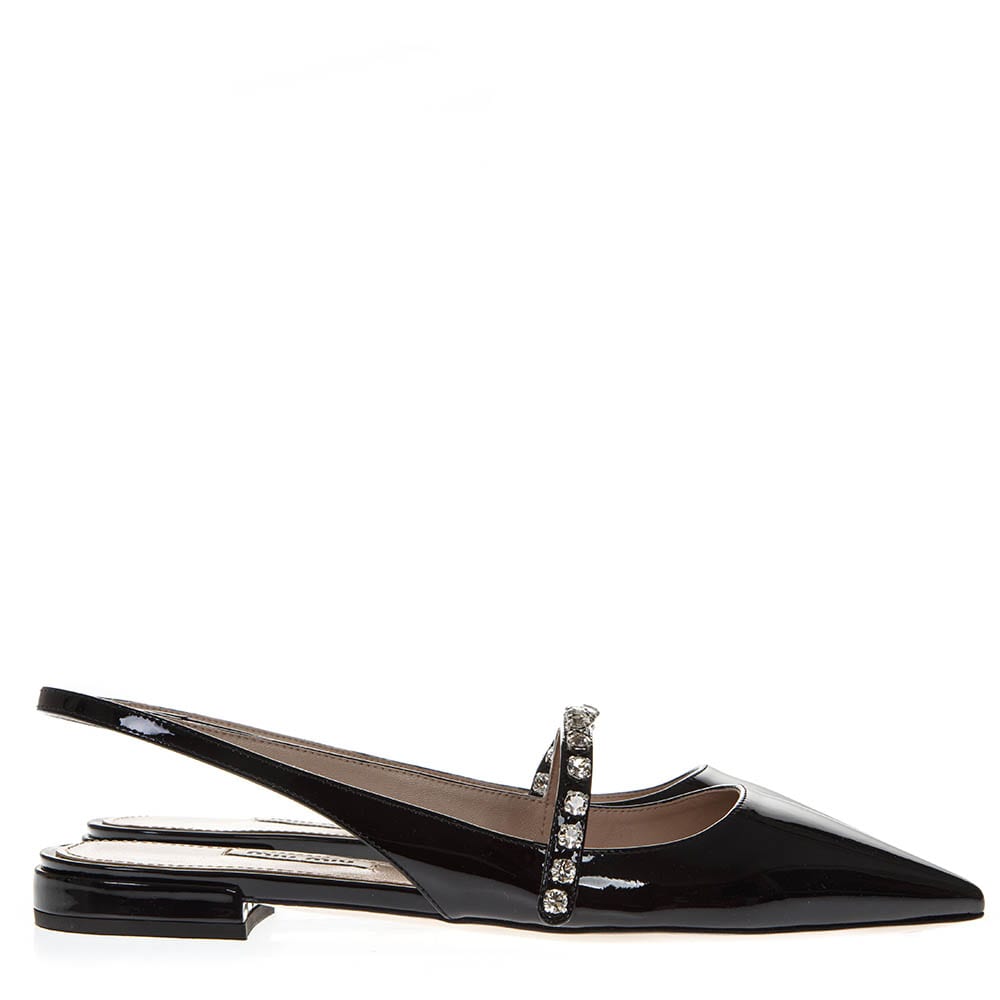 Buy Miu Miu Black Patent Leather Open Toe Pointy Slippers online, shop Miu Miu shoes with free shipping