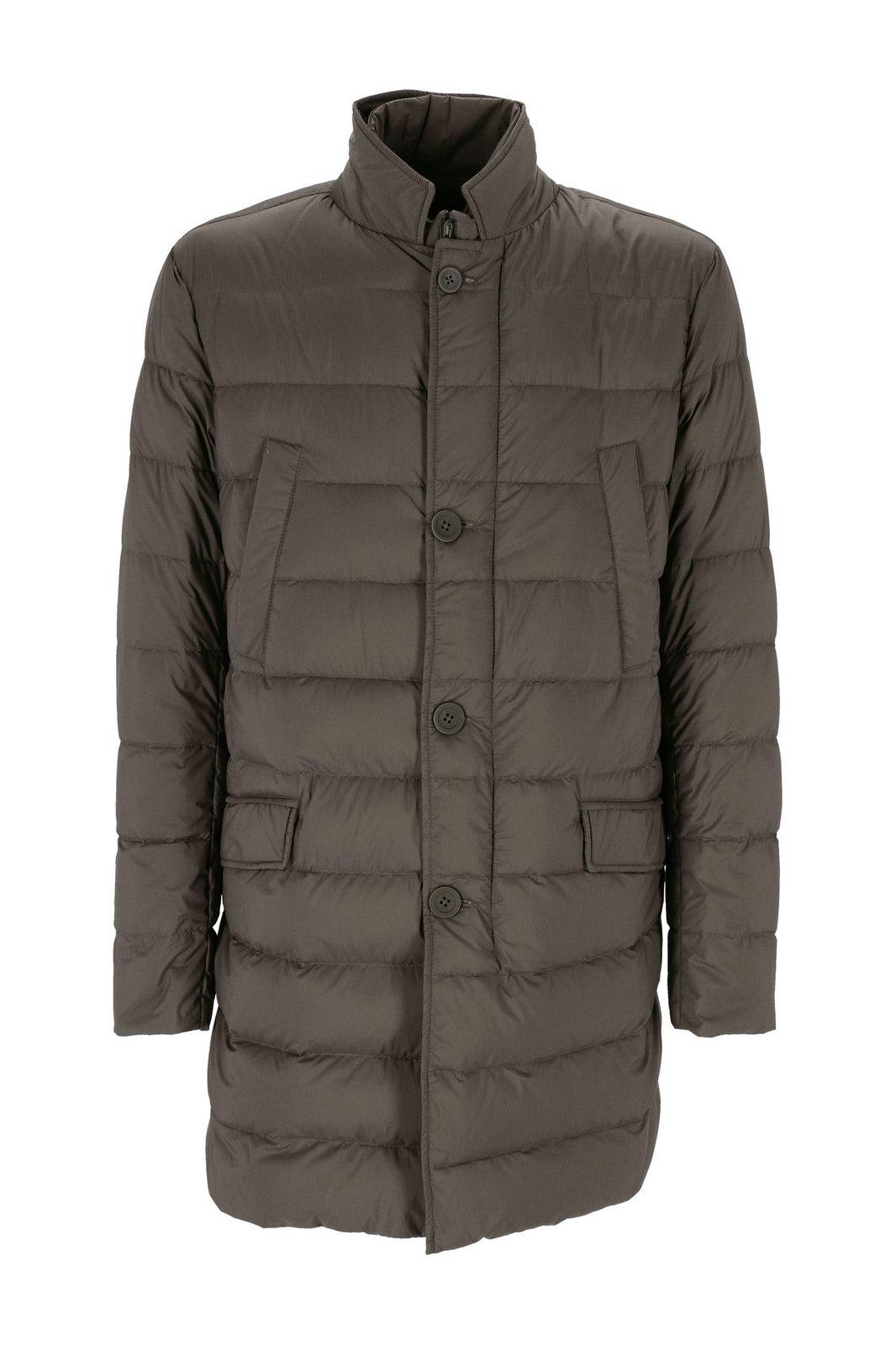 Shop Herno Padded Button-up Down Coat In Beige