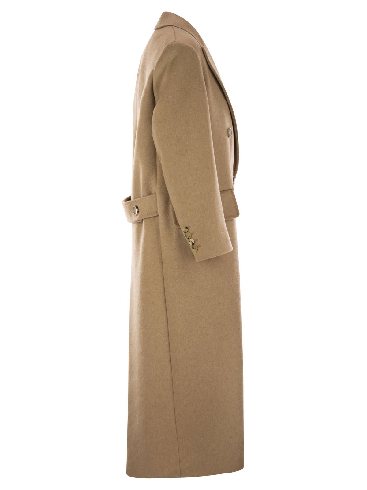 Shop Max Mara Double-breasted Long-sleeved Coat In Beige