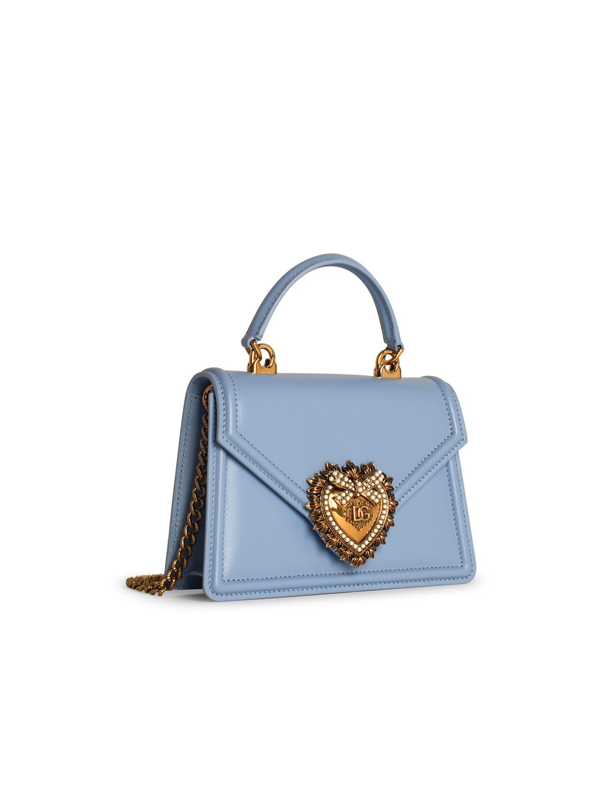 Shop Dolce & Gabbana Light Blue Leather Devotion Small Bag