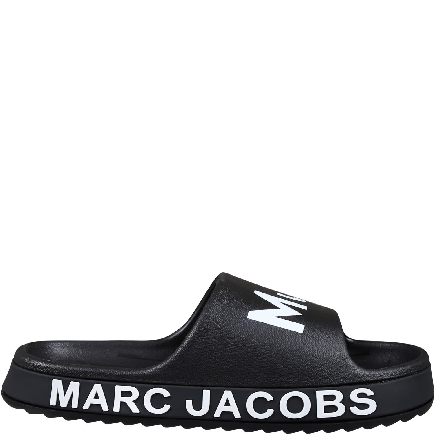 Little Marc Jacobs Black Slippers For Kids With Logo In Nero