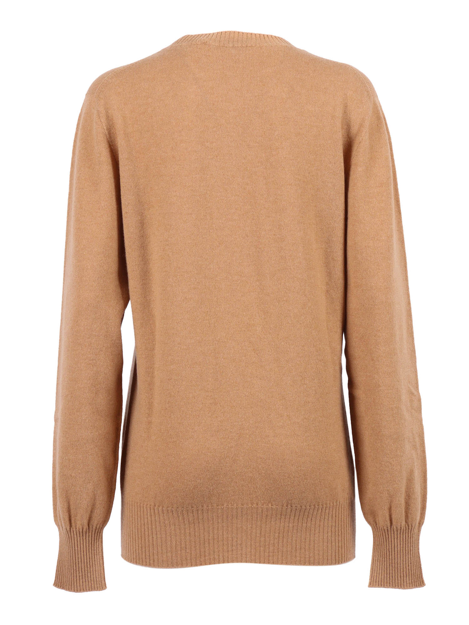 Alberta Ferretti Gathered Cashmere Sweater With Decorative Pearl Accents In Brown