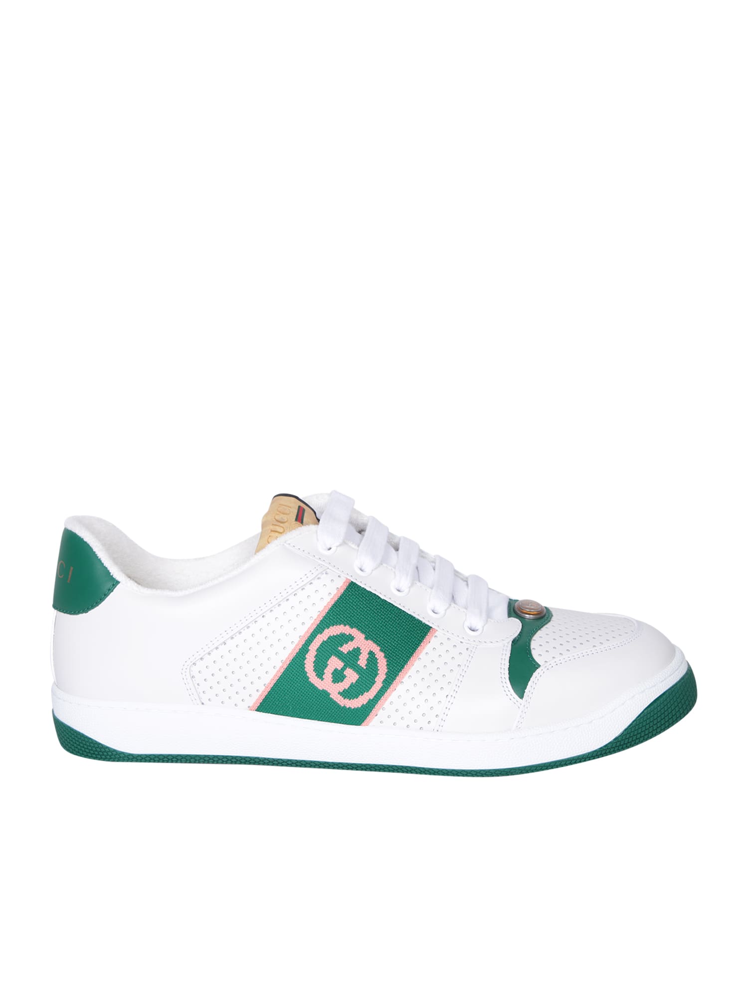 Gucci Screener Gg Green/pink Sneakers In White