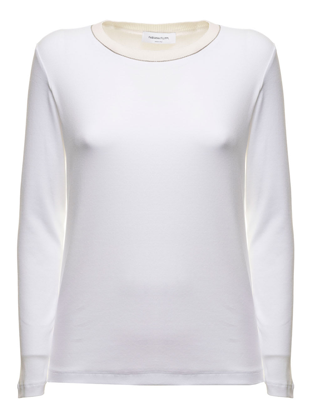 White Jersey Long Sleeved T-shirt With Metal Inserts Fabiana Filippi Woman