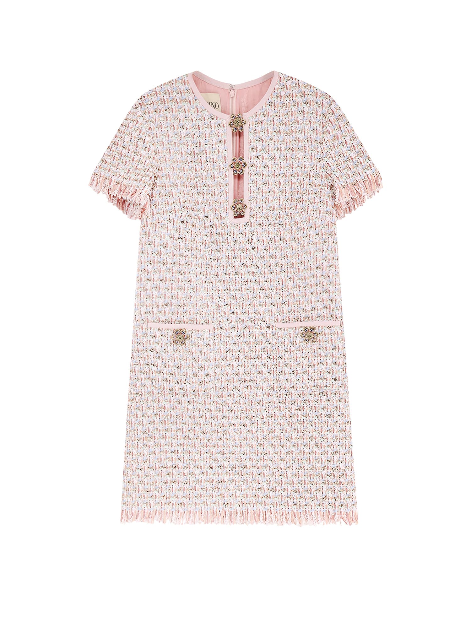 Valentino Womens Multicolor. Embellished Short-sleeves Woven Mini Dress