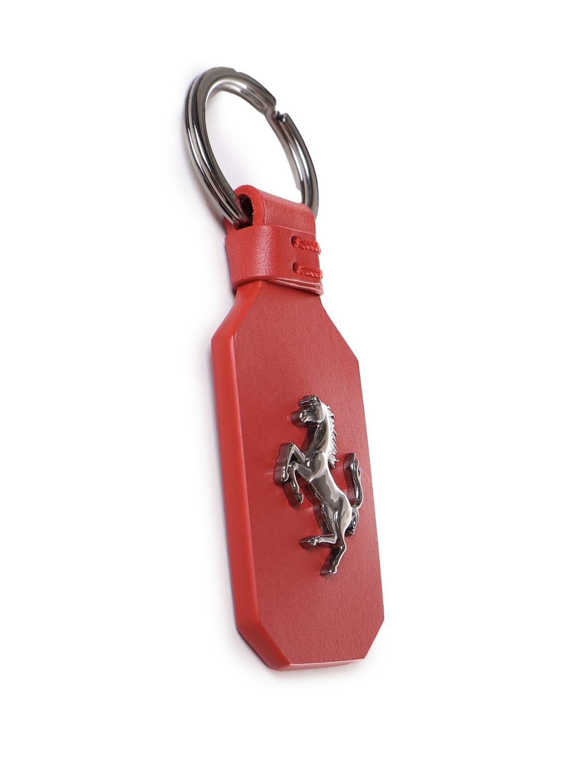 Shop Ferrari Leather Key Ring With Metal Prancing Horse In Red