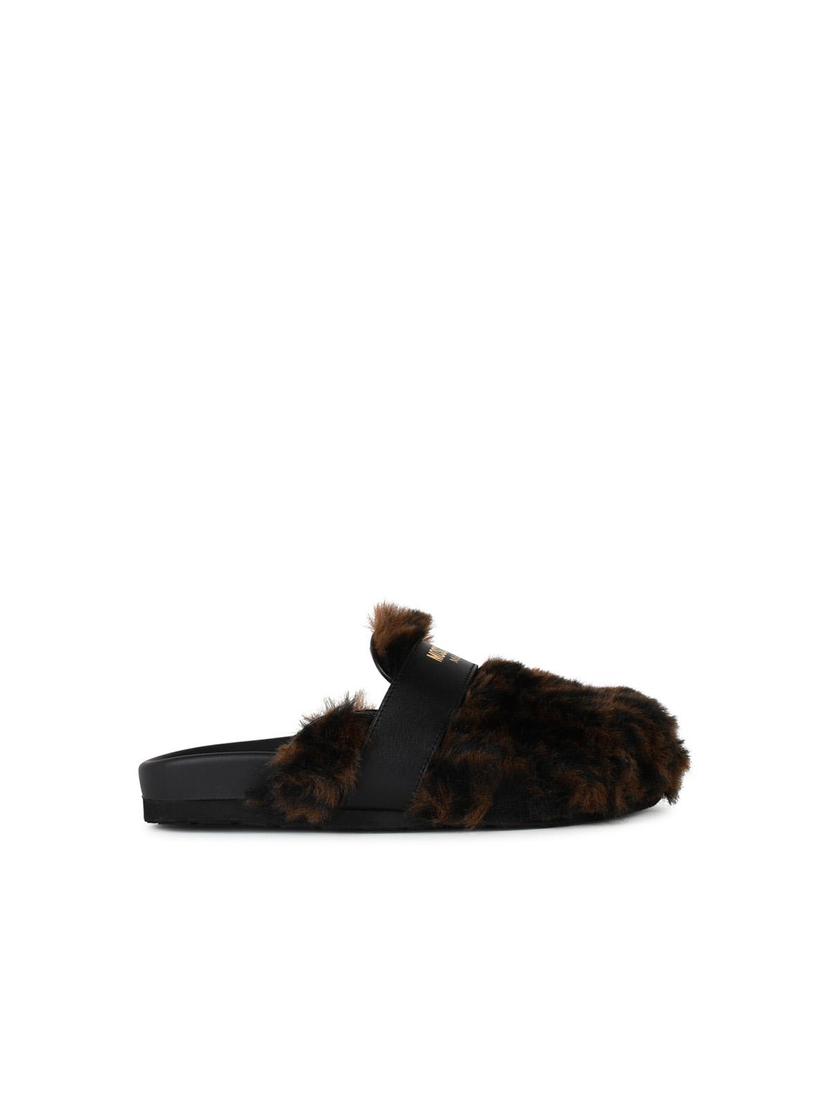 Shop Moschino Brown Leather Blend Slippers