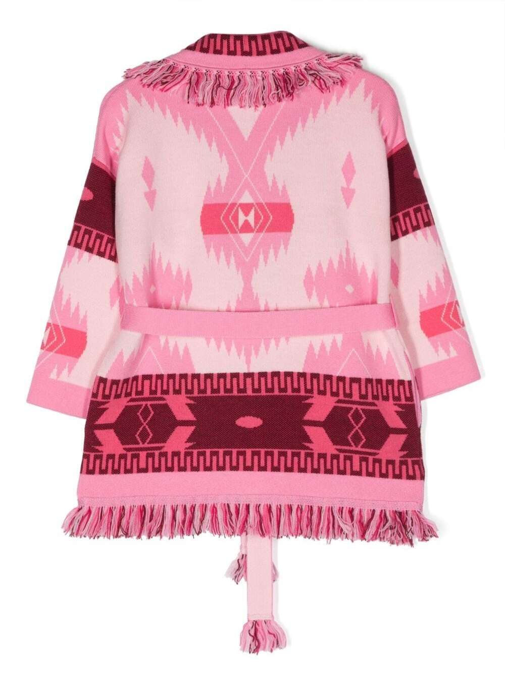 Shop Alanui Pink Cardigan With Graphic Jacquard Motif All-over In Wool