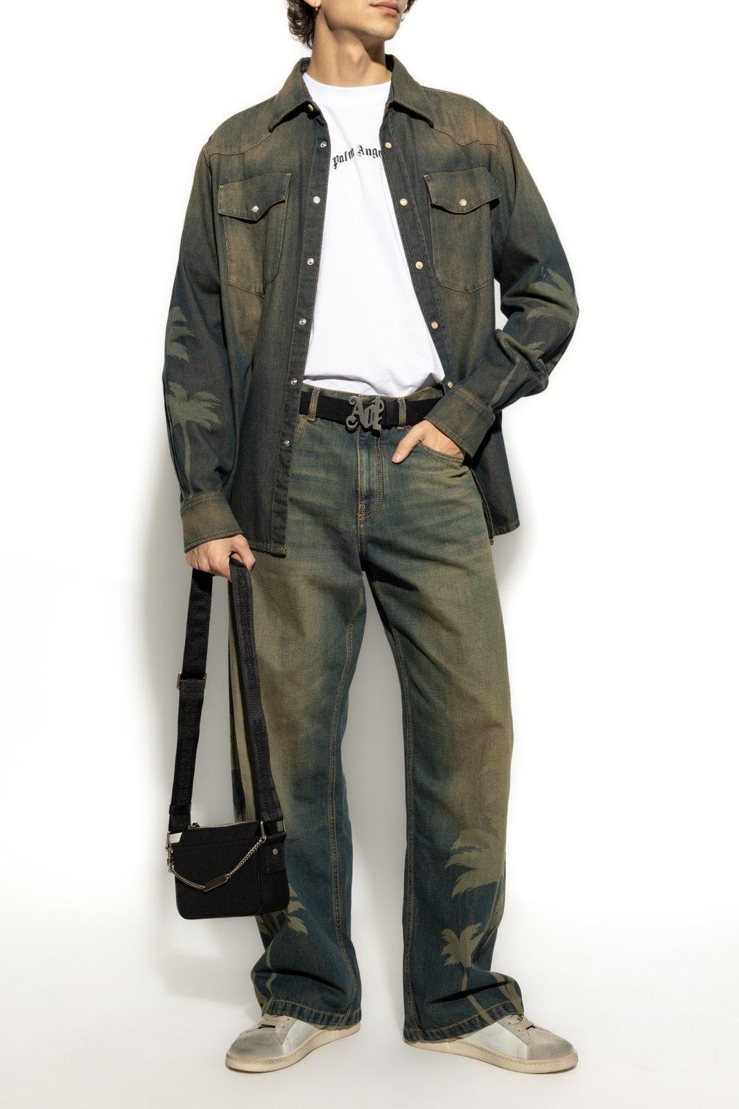 Palm Angels Laser Palm Wide Leg Jeans