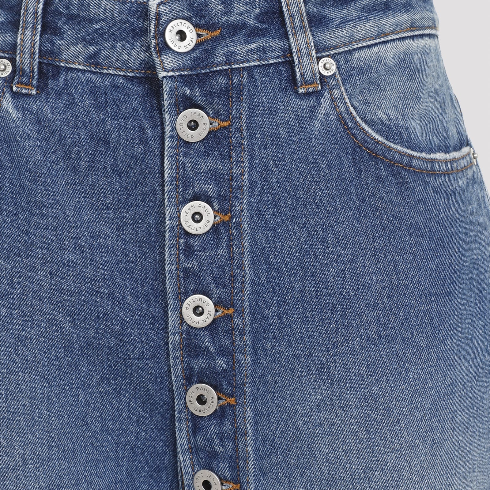 Shop Jean Paul Gaultier One Leg Buttons Detail Jeans In Vintageblue