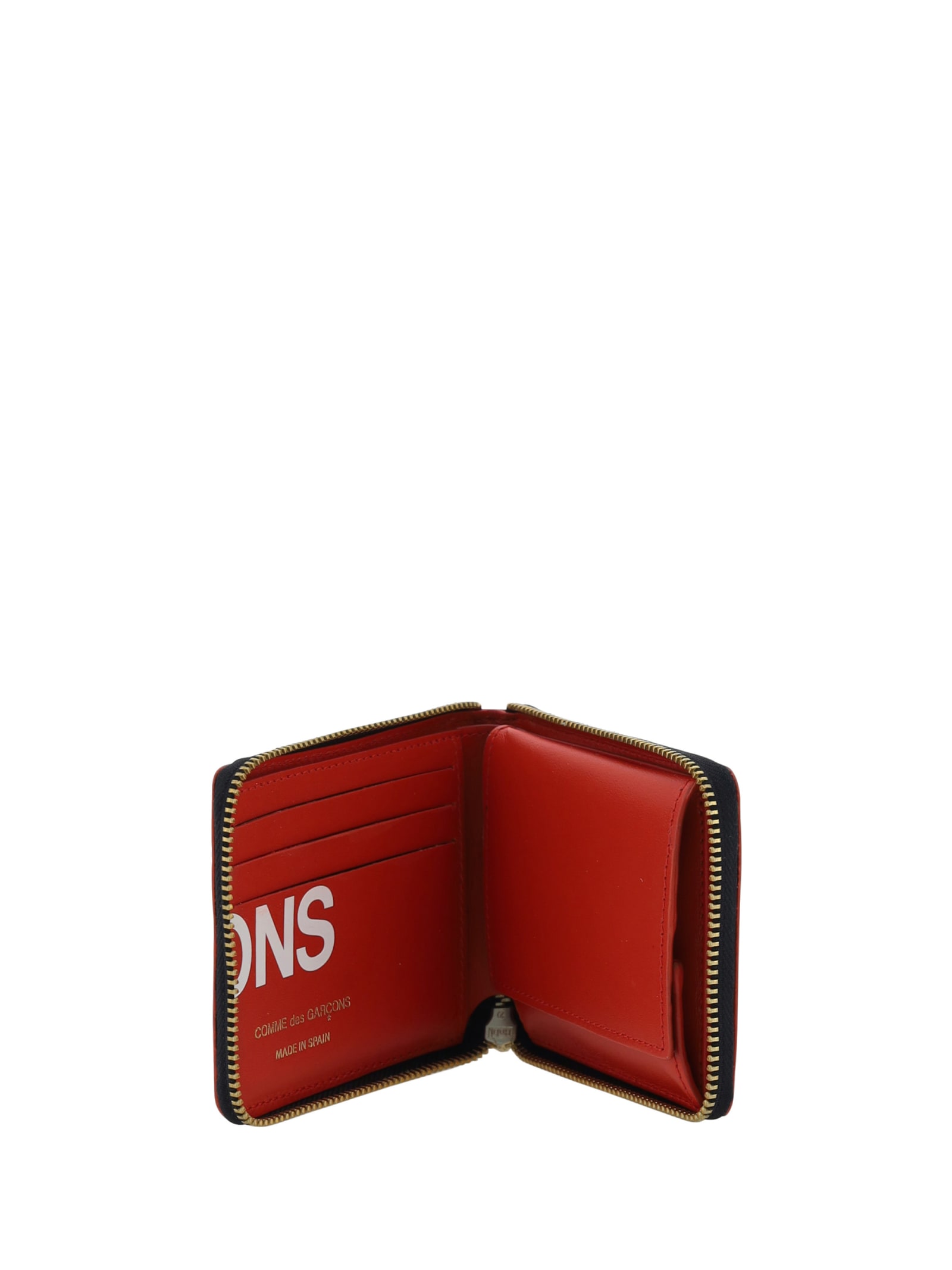 Comme Des Garçons Wallet Logo Printed Zip-around Bi-fold Wallet In Red