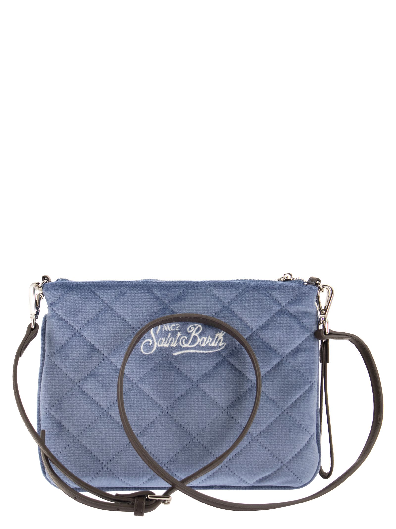 Shop Mc2 Saint Barth Pochette Bag With Shoulder Strap In Light Blue