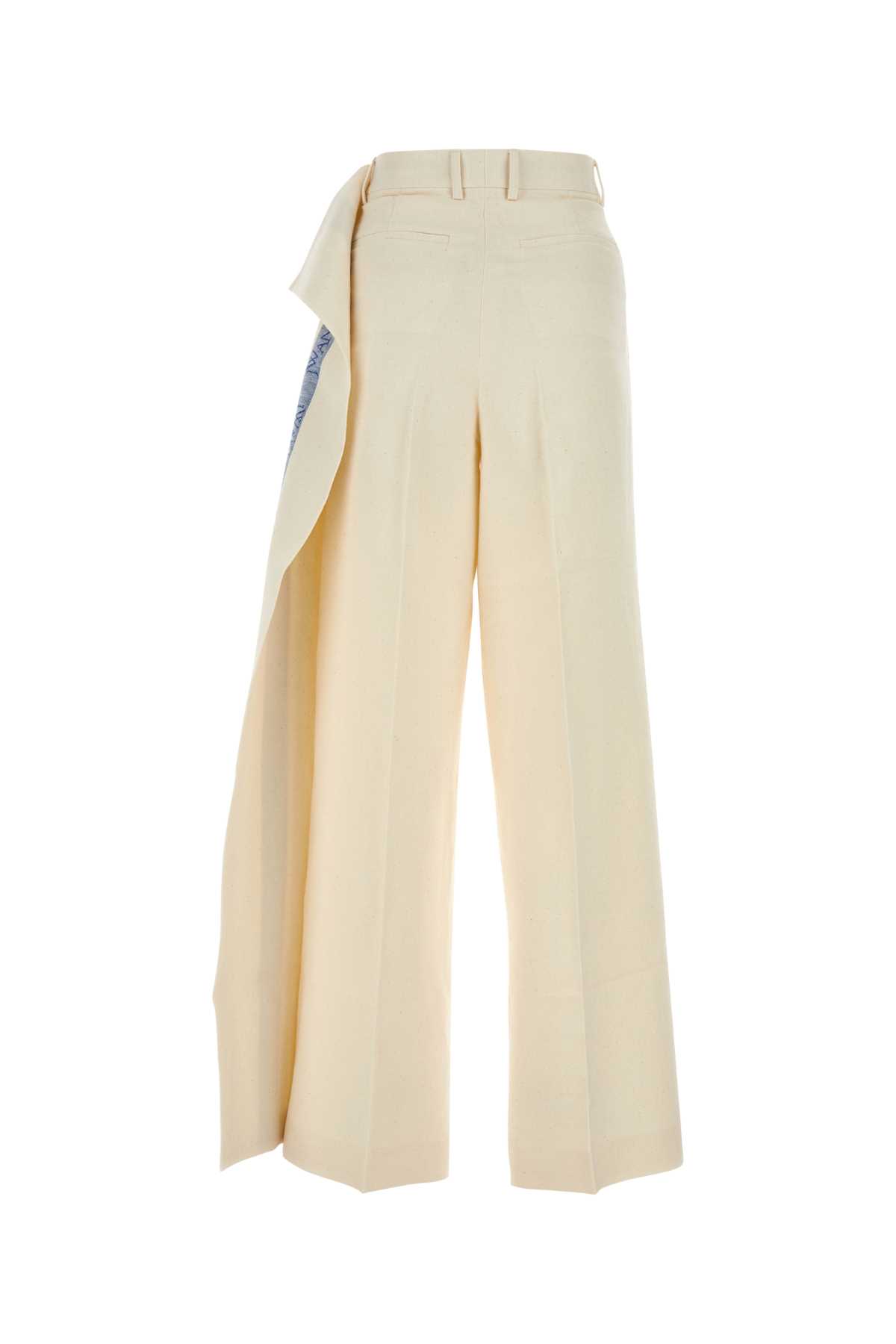 Shop Jw Anderson Ivory Cotton Blend Wide-leg Pant In Cream