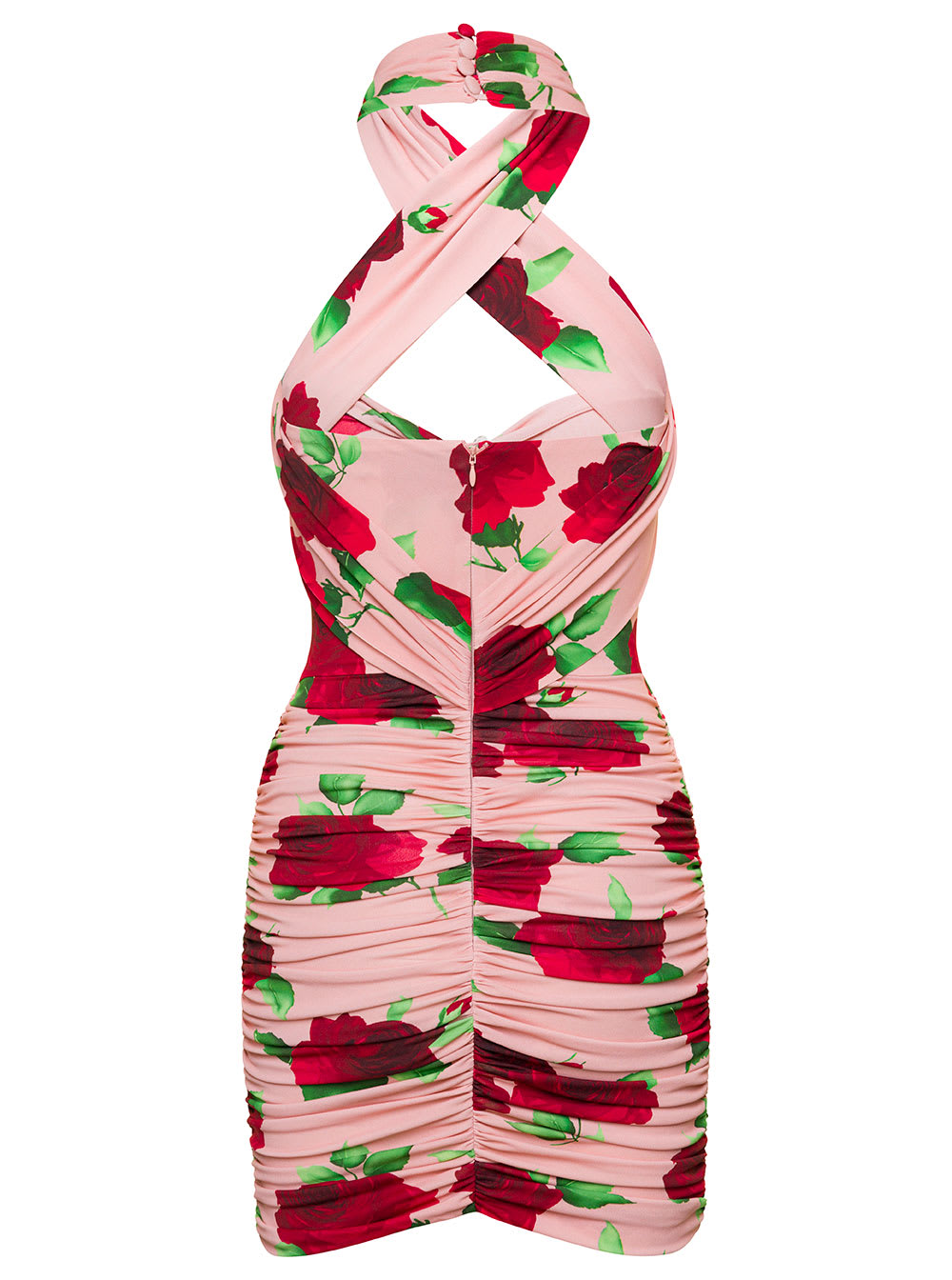 Shop Magda Butrym Pink Mini-dress With Floral Print All-over In Viscose Woman