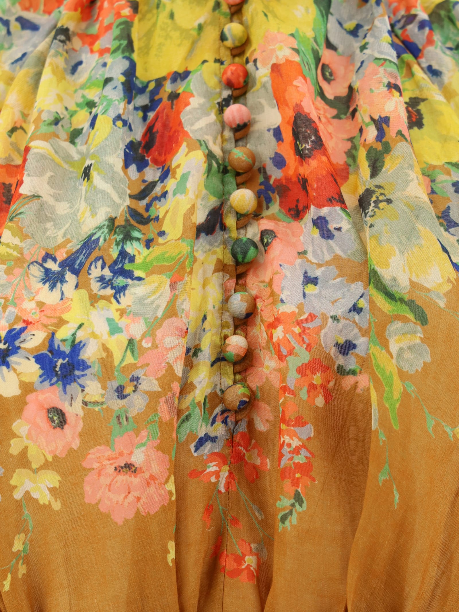 Shop Zimmermann Alight Swing Long Dress In Tan Floral