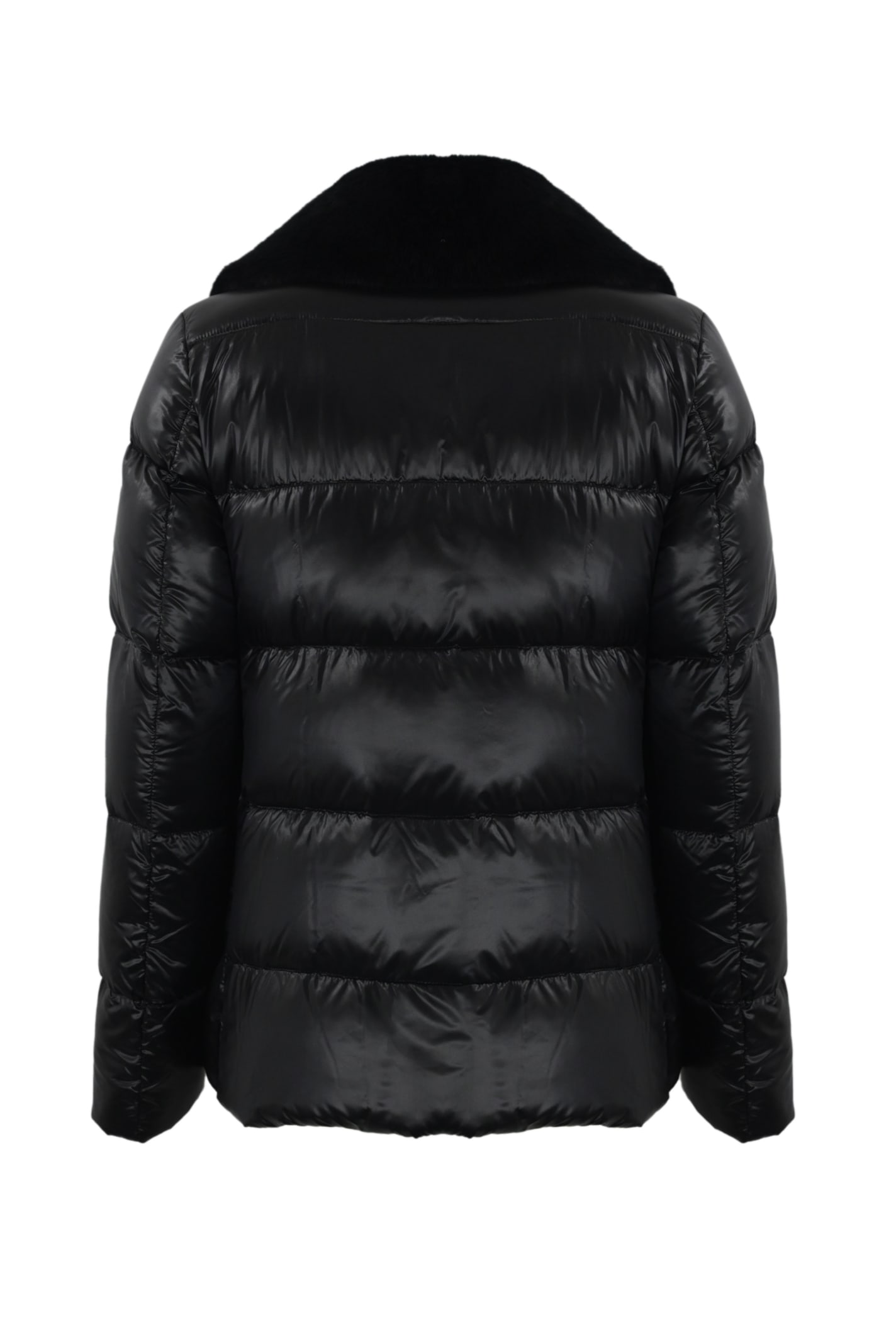 Shop Herno Quilted Down Jacket With Faux Fur In Nero