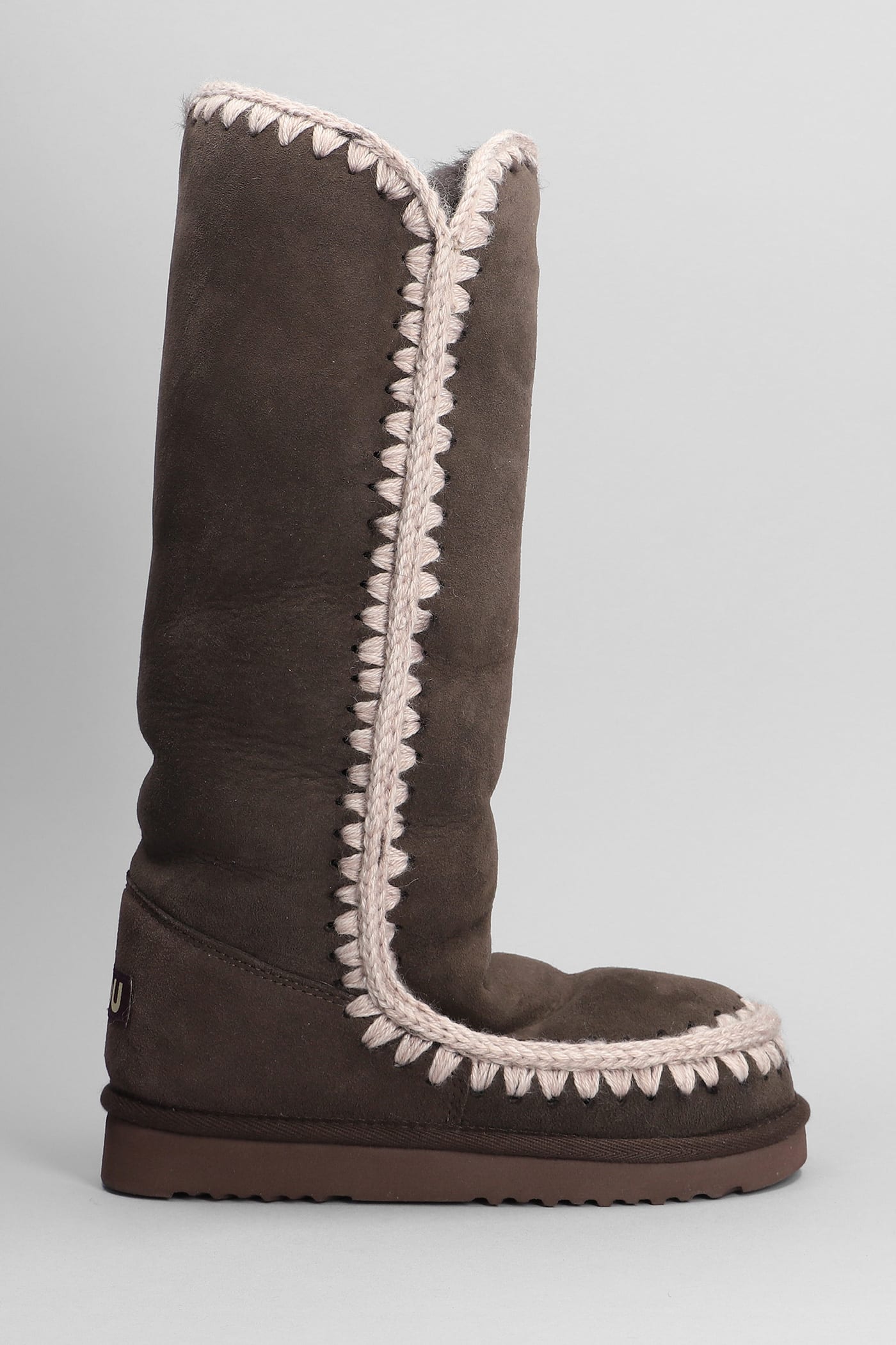 Mou Eskimo 40 Low Heels Boots In Brown Suede