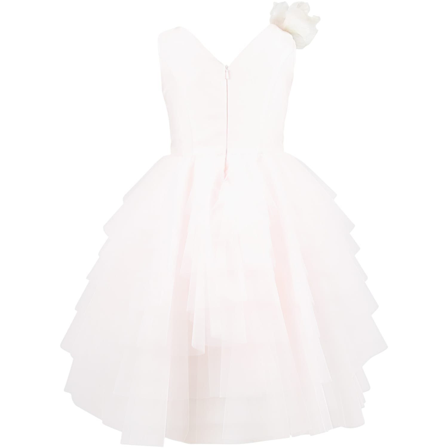 Shop Monnalisa Pink Dress For Girl With Rhinestones And Flowers