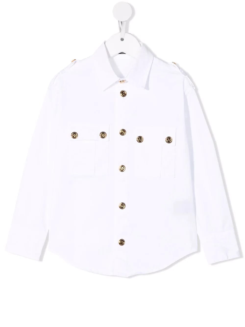 Balmain Kids White Cotton Shirt With Golden Embossed Buttons