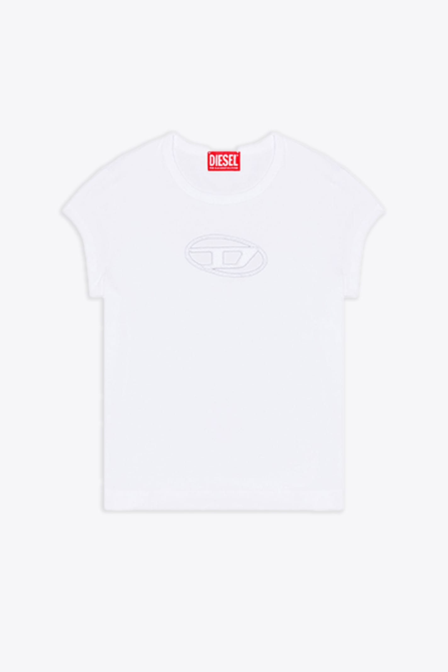 Shop Diesel T-angie White Cotton T-shirt With Oval-d Embroidery - T Angie In Bianco