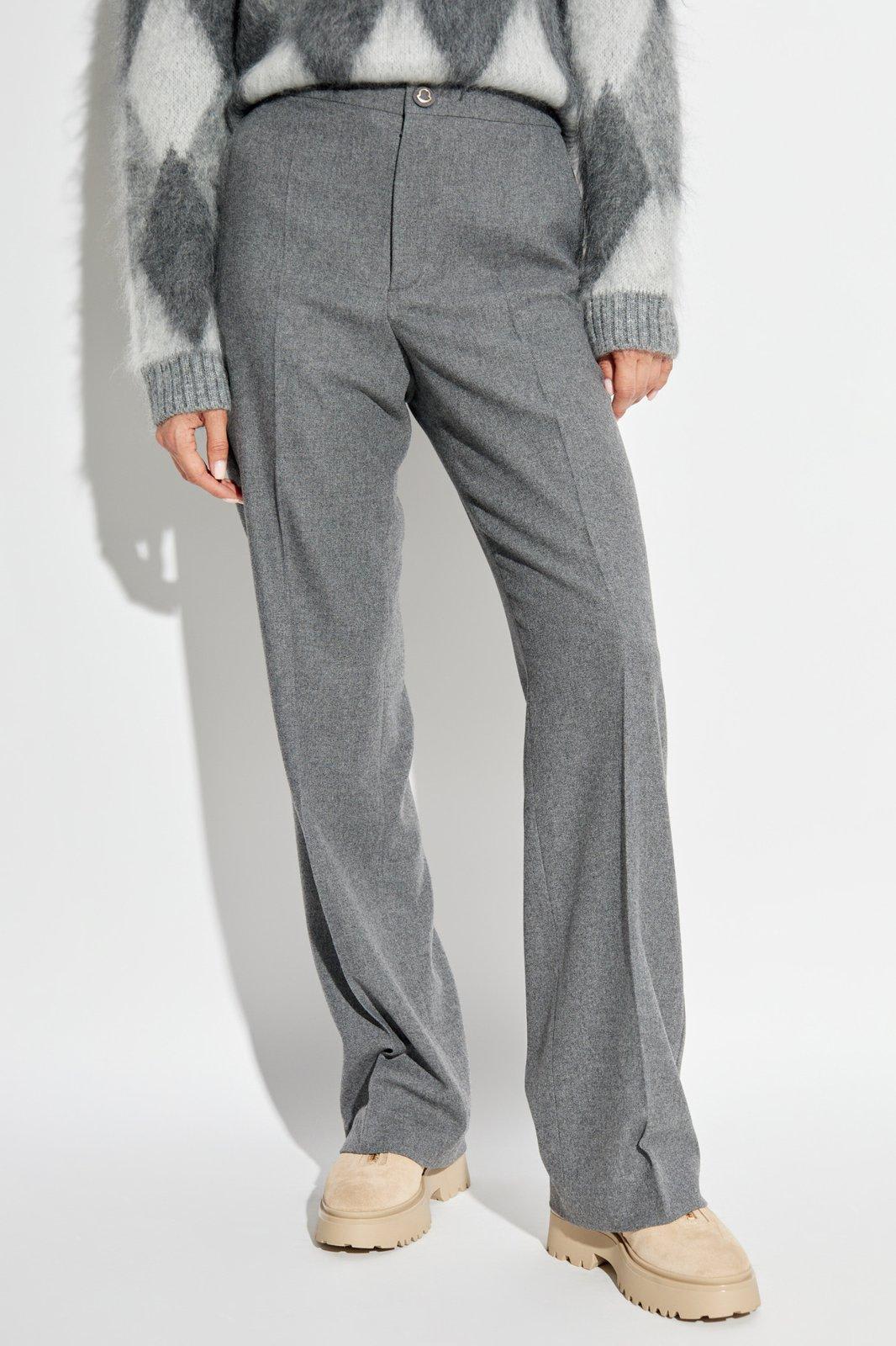 Shop Moncler Logo Buttoned Straight-leg Trousers In Grey