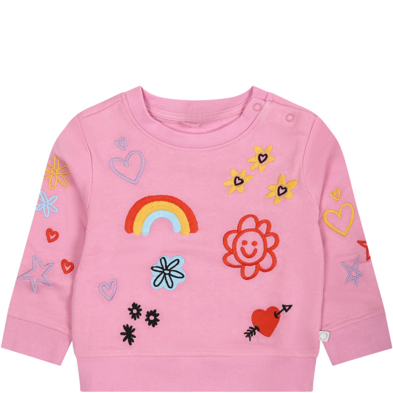 Stella Mccartney Pink Sweatshirt For Baby Girl With All-over Multicolor Embroidery