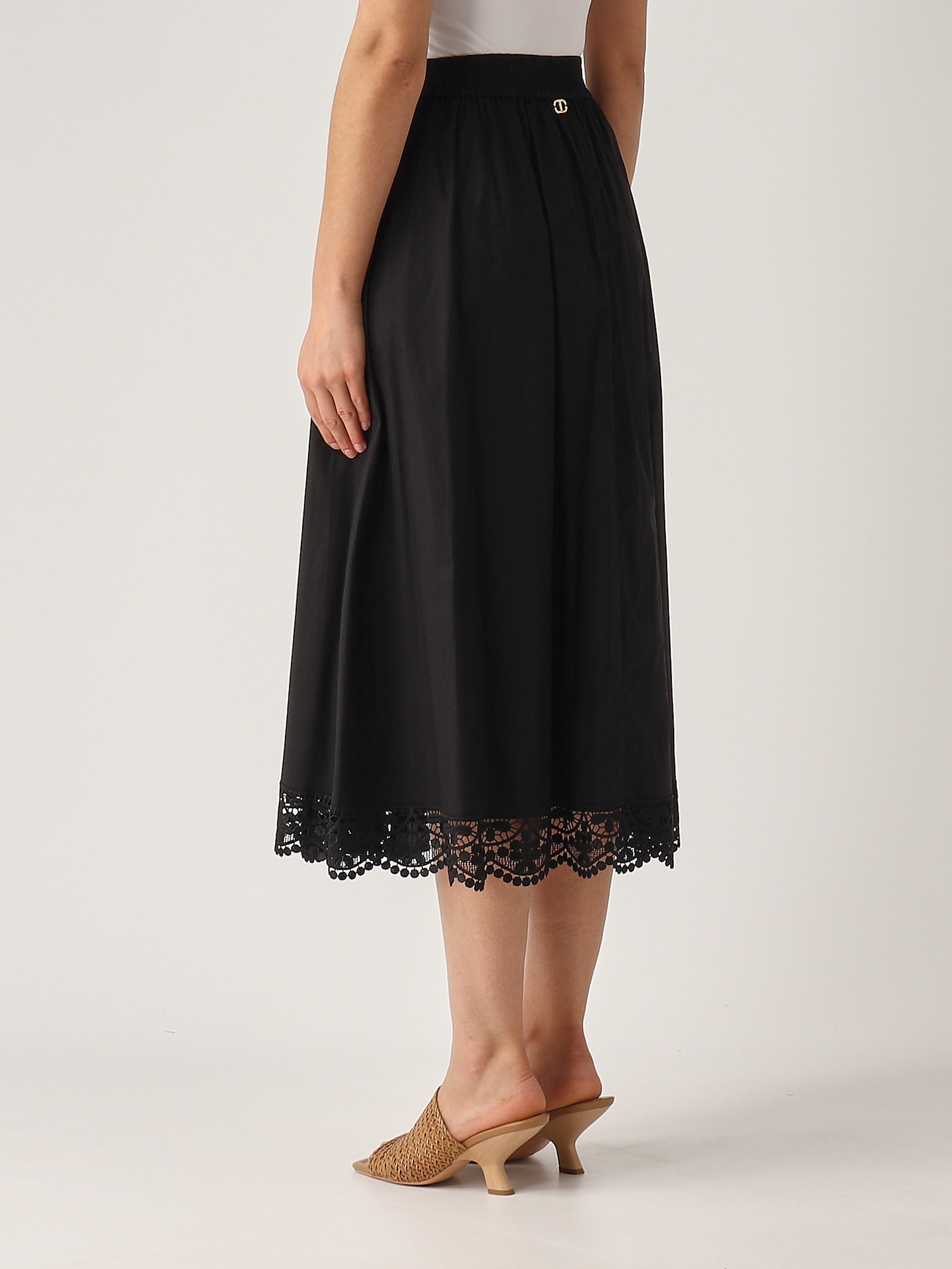 Twinset Cotton Midi Skirt In Black With Buttons Fastening In Nero