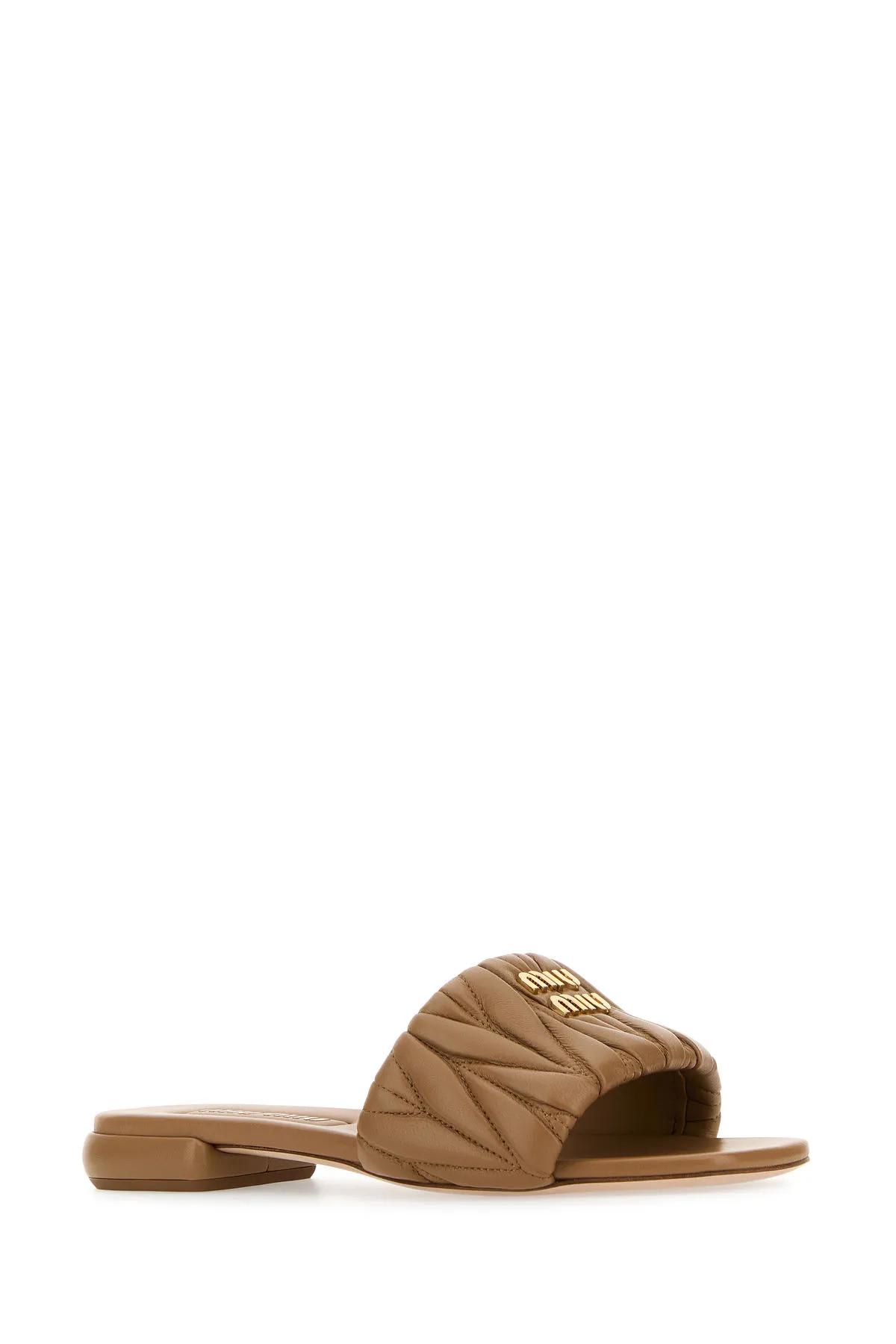 Shop Miu Miu Caramel Nappa Leather Slippers In Caramello