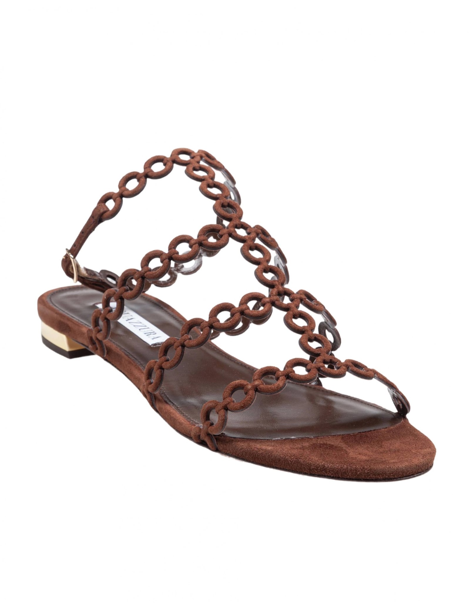 Aquazzura Infinity Chain Brown Sandals With Adjustable Strap And Buckle In Suede Woman In Espresso