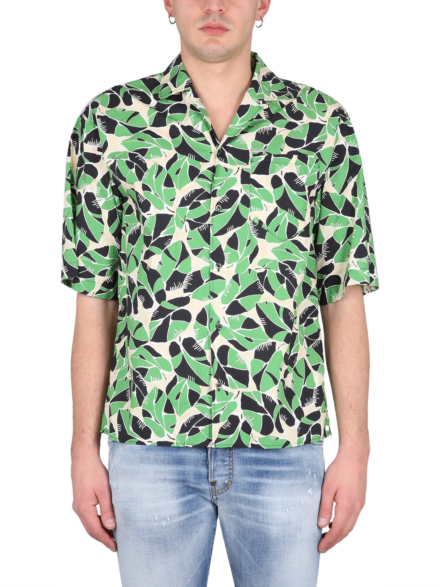 Shop Dsquared2 Bowling Collar Shirt In S Beige Green