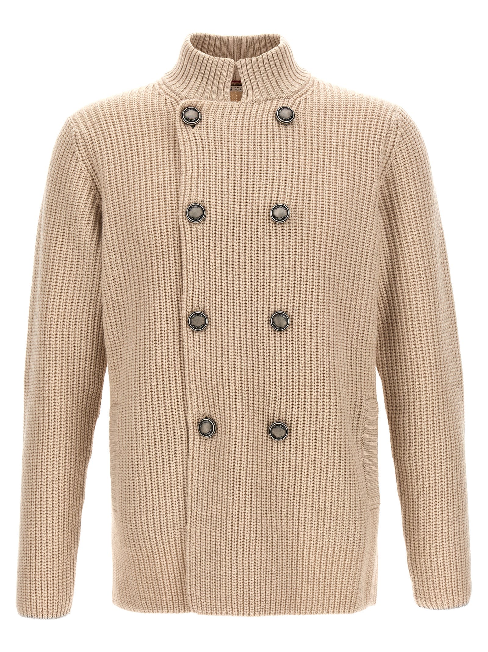 Shop Brunello Cucinelli Double-breasted Cardigan In Beige