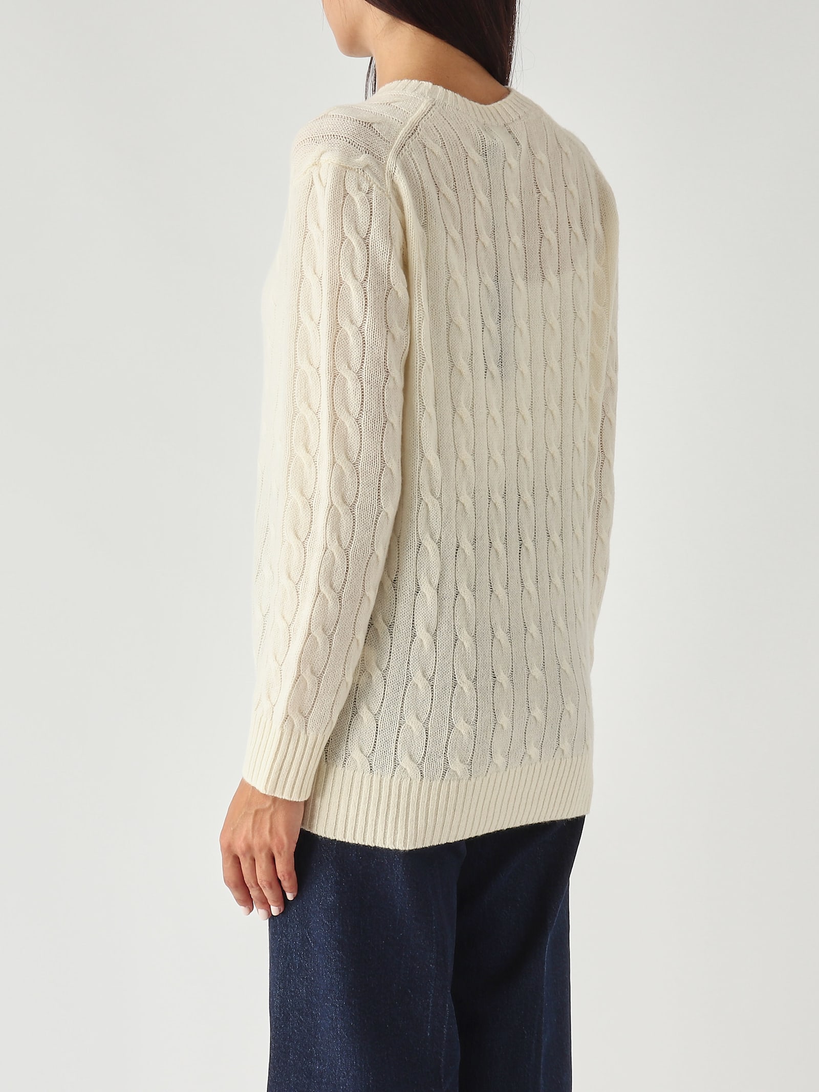 Polo Ralph Lauren Over-size Girocollo A Trecce In Lana E Cachemire Sweater In White