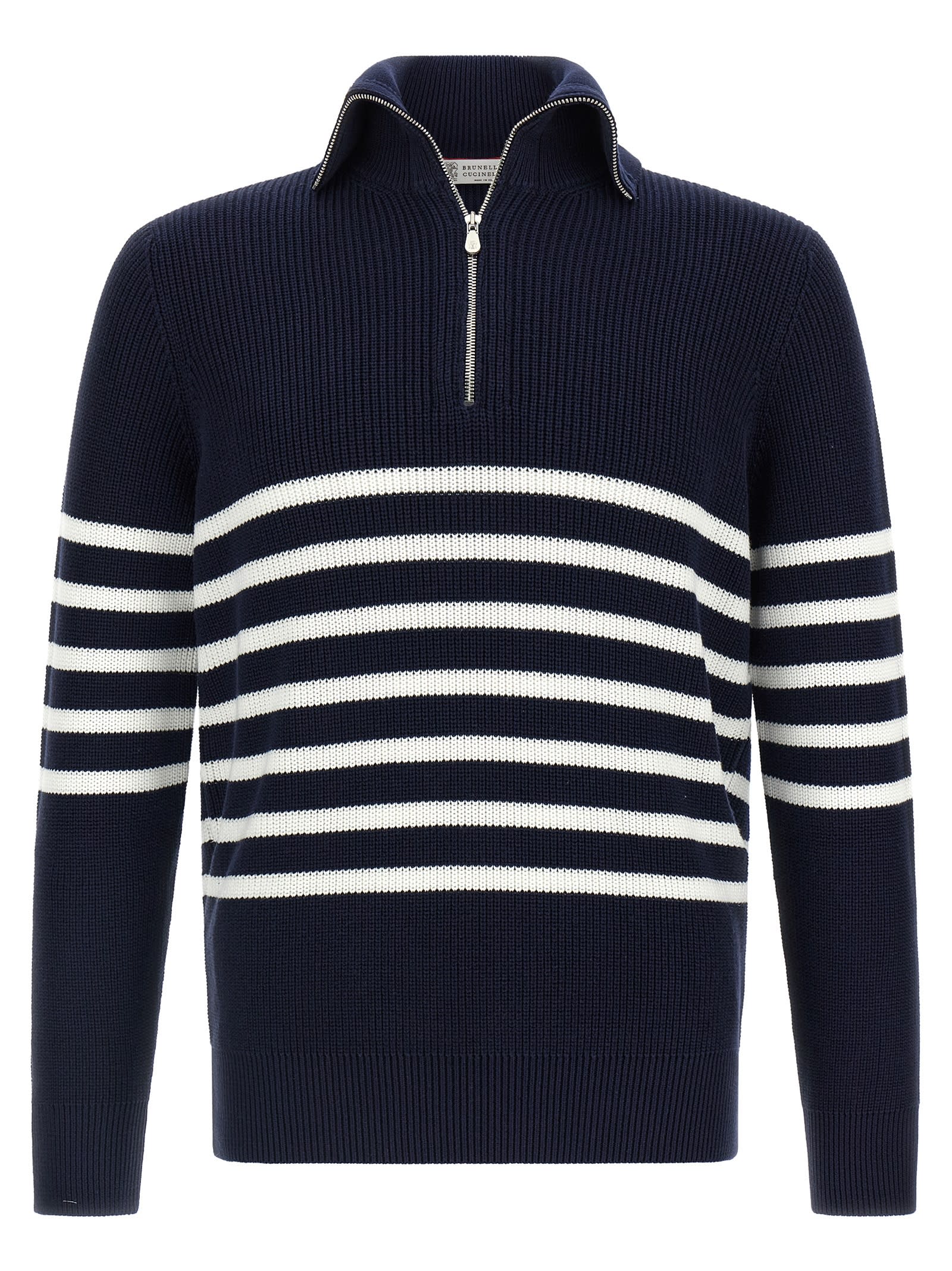 Brunello Cucinelli English Half-ribbed Sweater Sweaters And Cardigans Blue In Blue