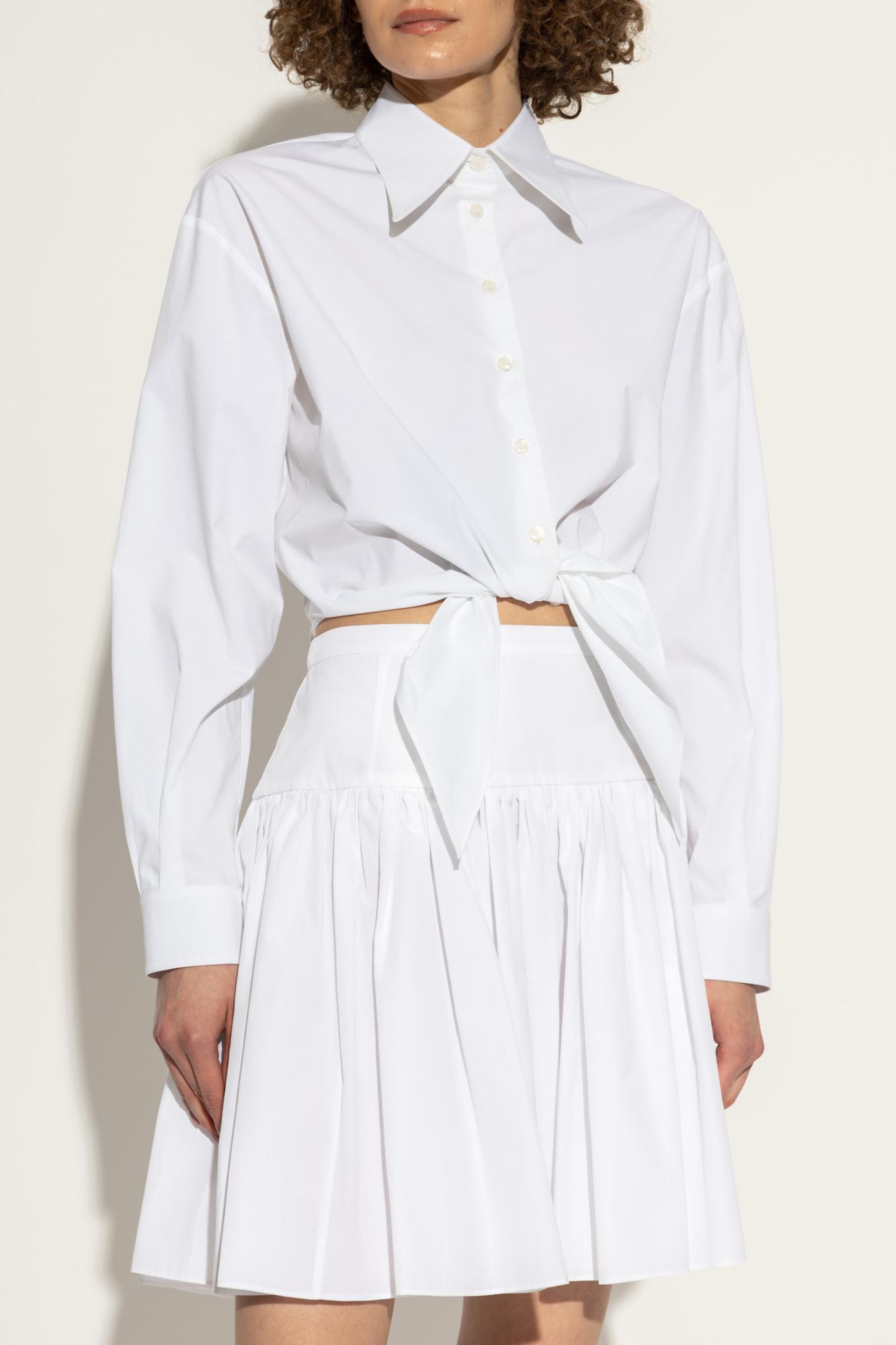Dolce & Gabbana Cropped Tie-front Cotton-blend Poplin Shirt In White