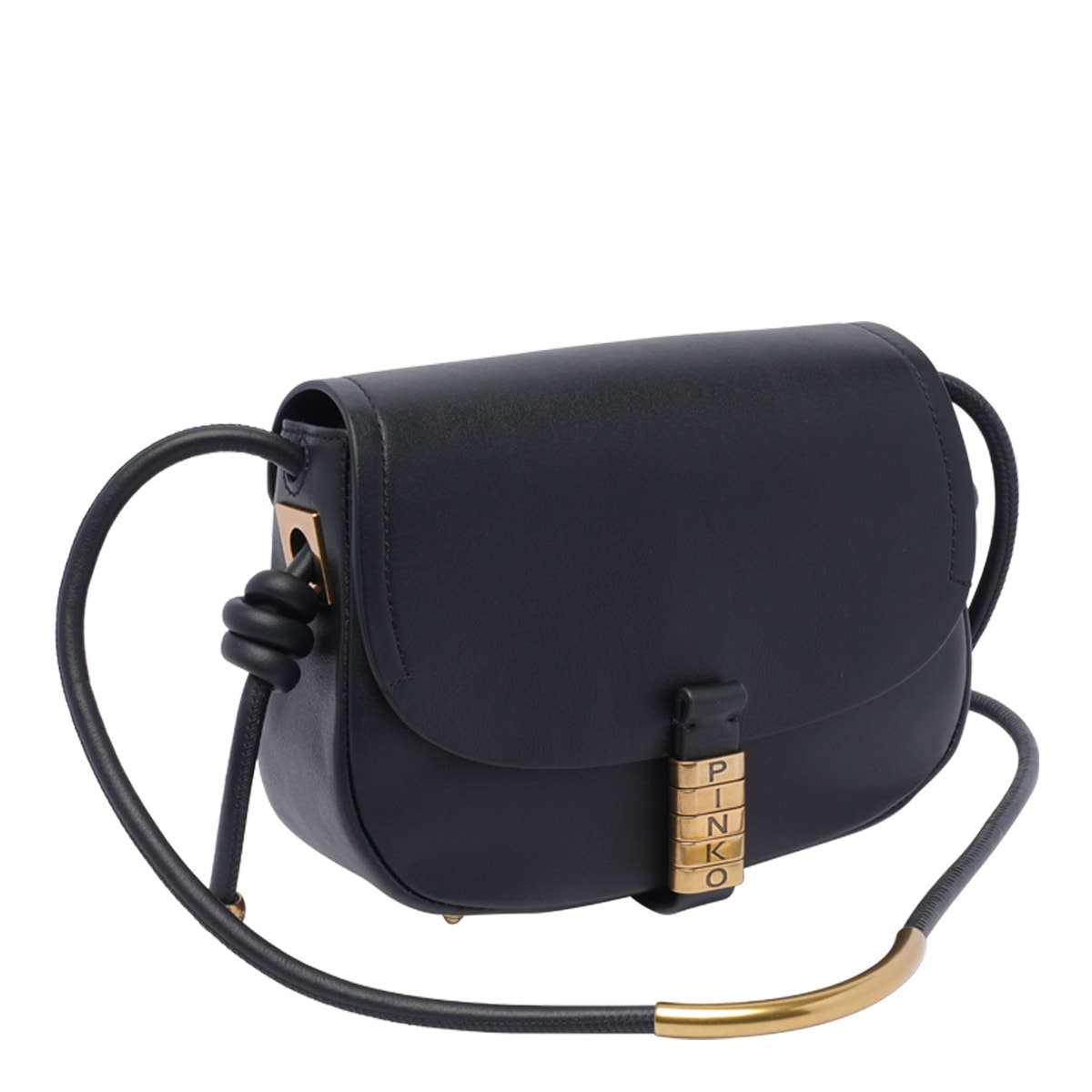 Shop Pinko Mini Logo Saddle Crossbody Bag In Black