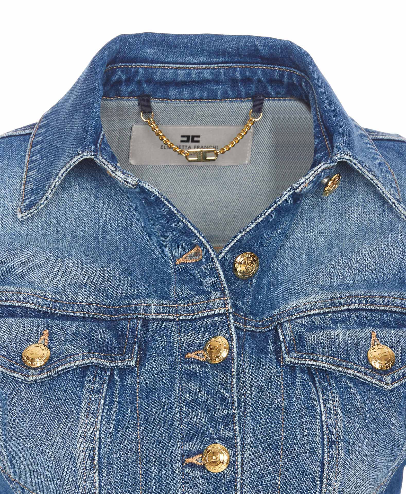 Elisabetta Franchi Denim Jacket Short Gold Buttons In Blue