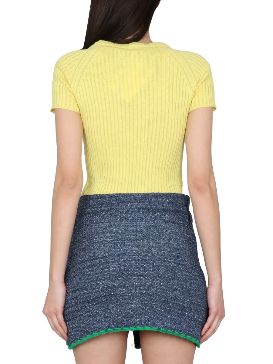 Cormio Diamond Embroidered Ribbed Metallic Cotton-blend Top In Yellow