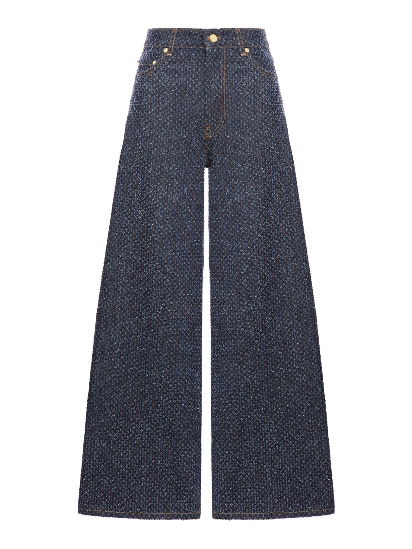 Shop Ganni Dark Blue Fluffy Wide Jeans