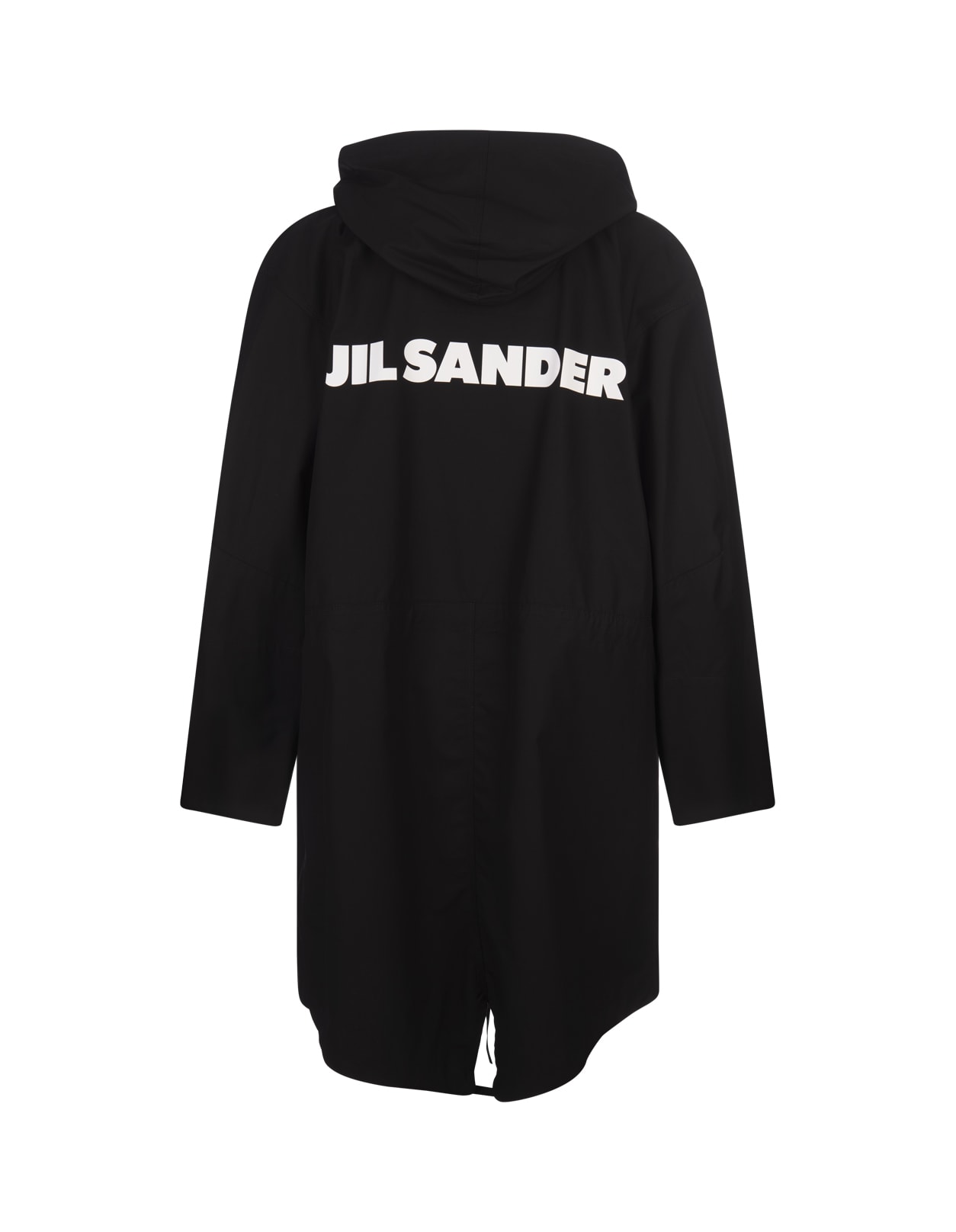 Shop Jil Sander Black Hooded Midi Parka