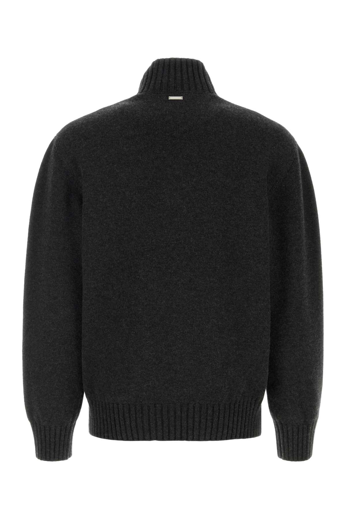 Ferragamo Cashmere Blend Sweater Ribbed Collar Cuffs Hem In Black