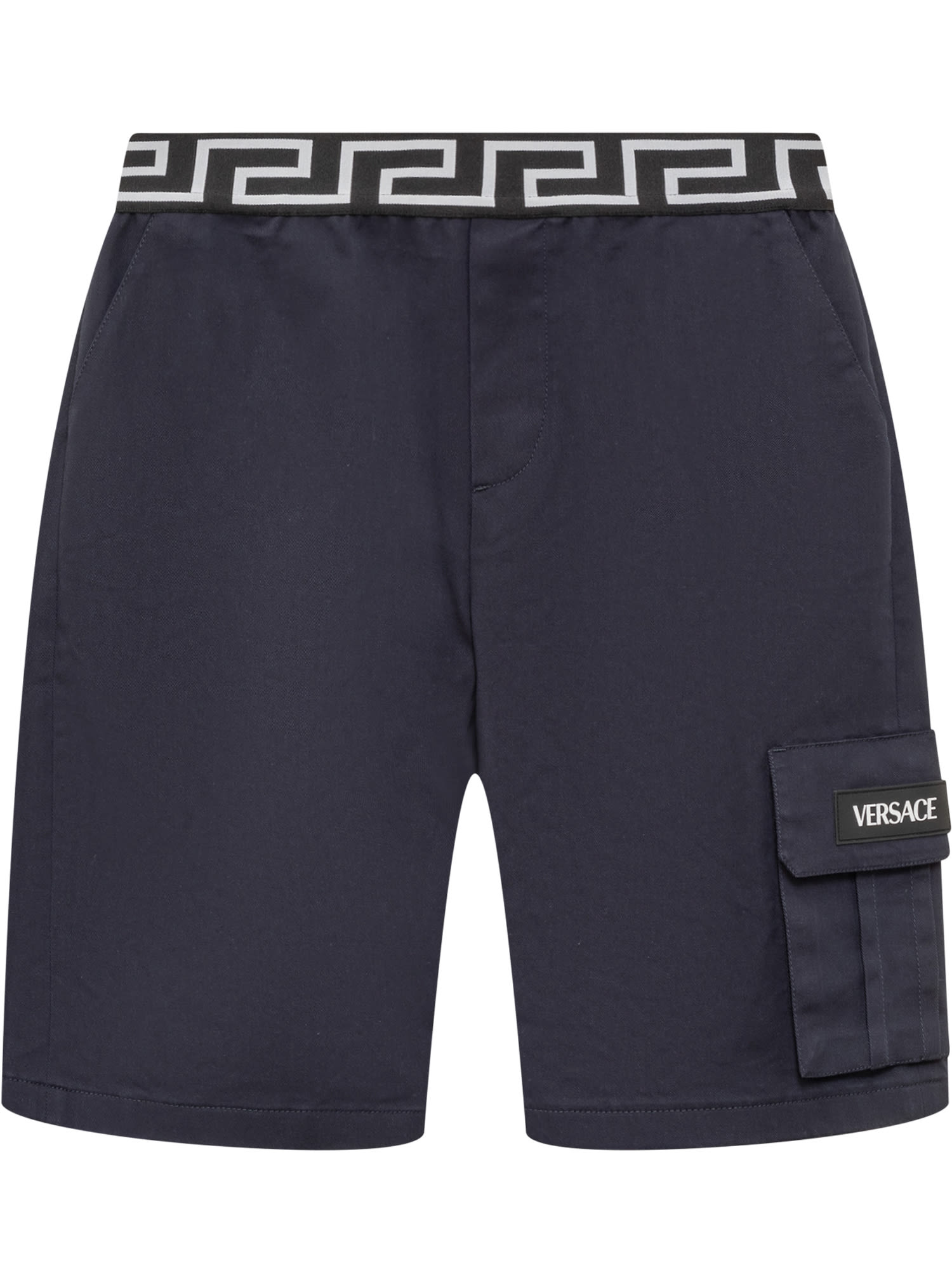 Shop Versace Shorts With Greca In Blu Scuro