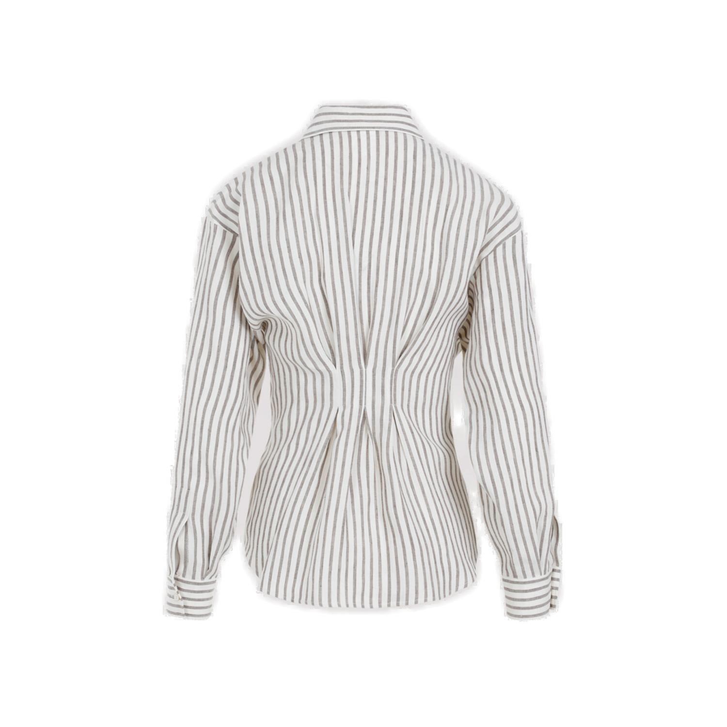 Shop Max Mara Striped Collared Long-sleeve Shirt In White