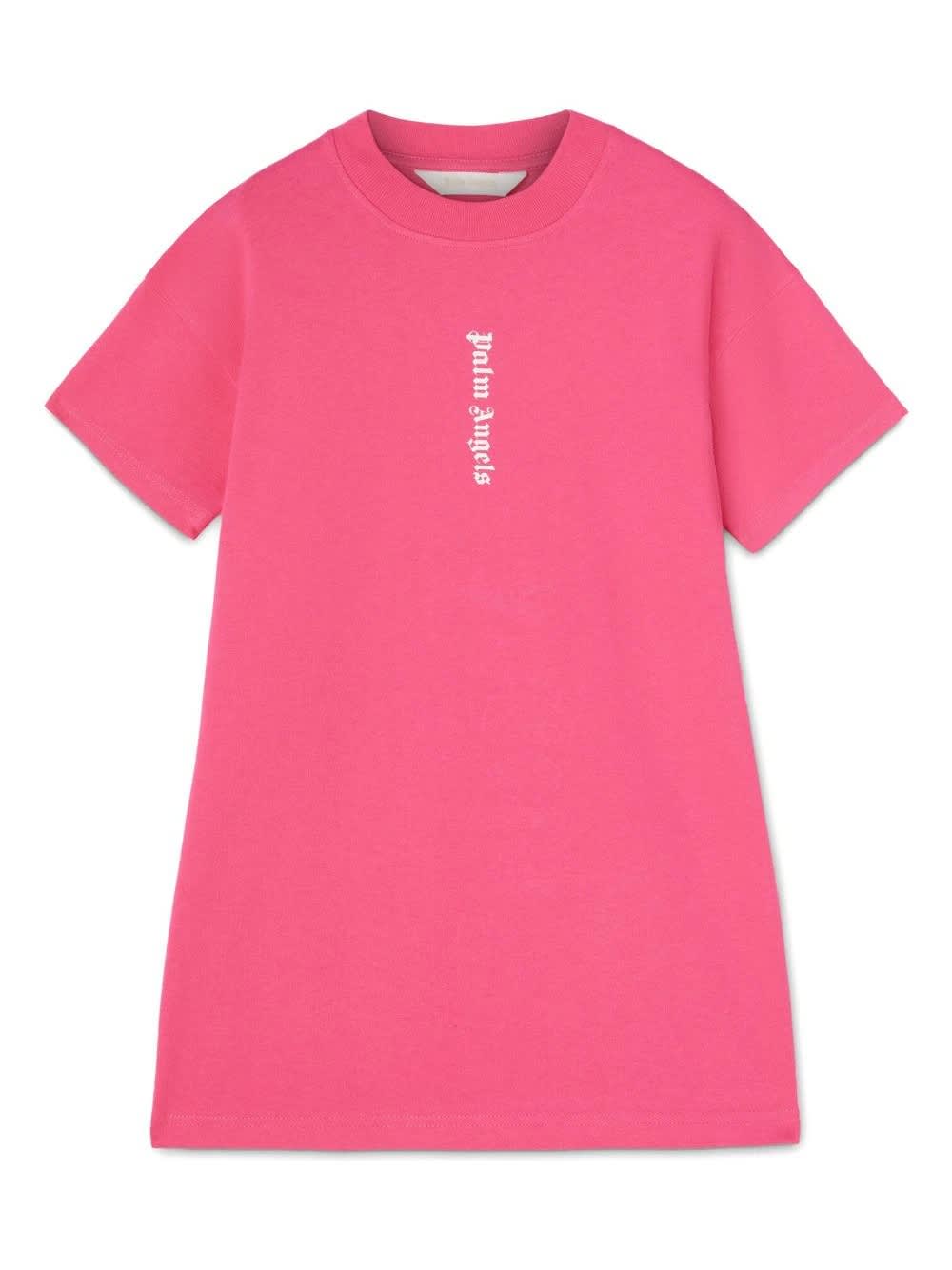 Shop Palm Angels Fuchsia Maxi T-shirt Dress With Front And Back Logo In Pink