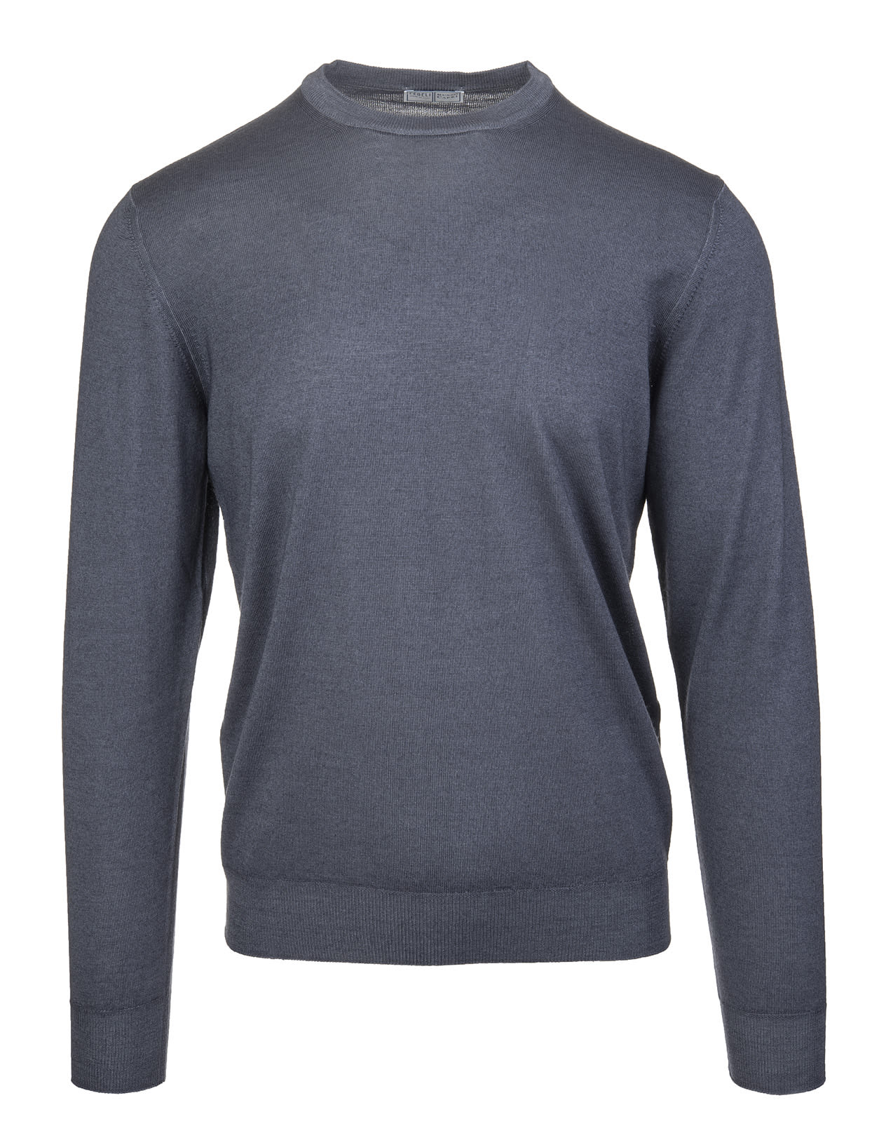 Fedeli Man Round Neck Pullover In Anthracite Worsted Wool