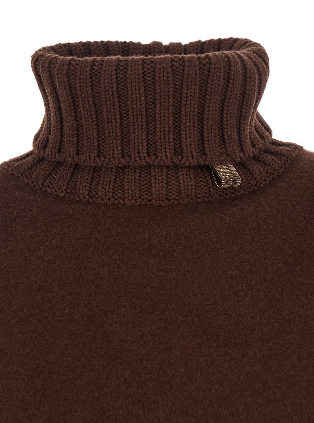 Fabiana Filippi Brown Cape With High Neck And Fringed Hem In Wool Blend Woman In Brown