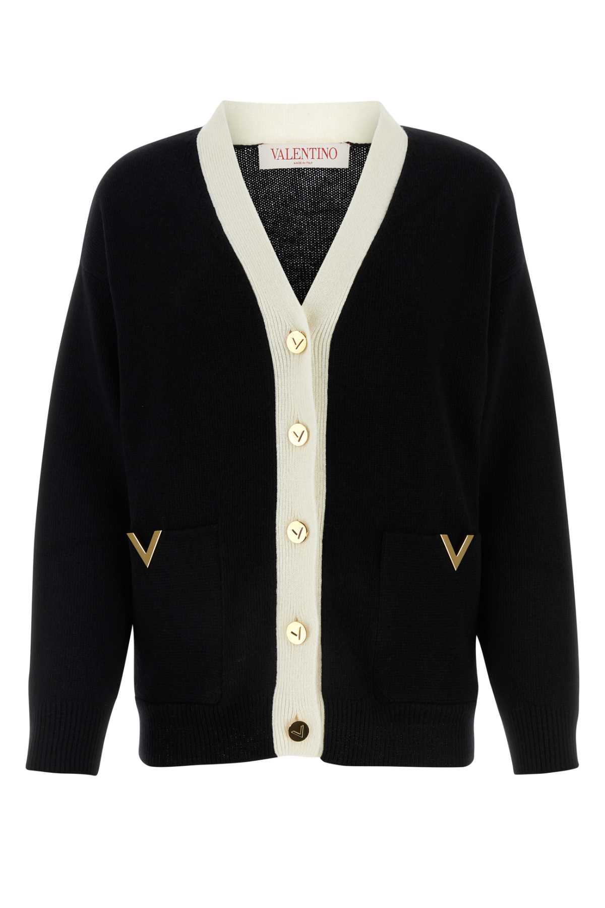 Shop Valentino Black Wool Cardigan In Neroavorio