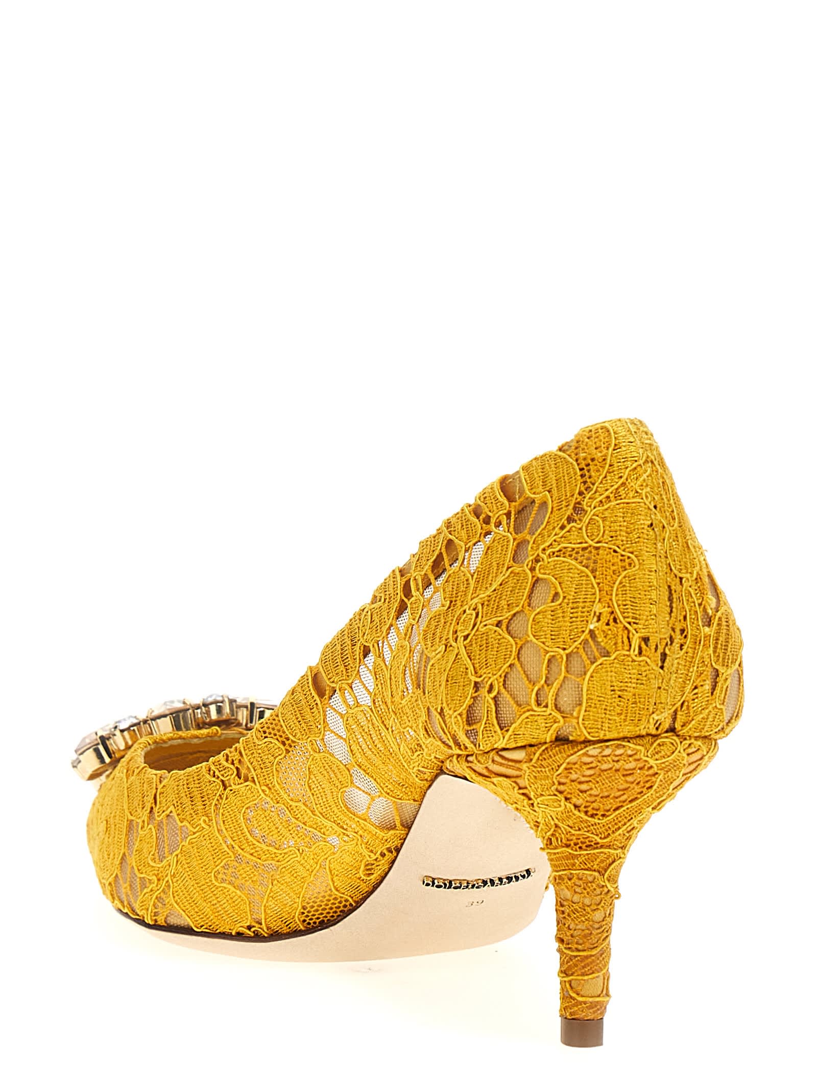Dolce & Gabbana Bellucci Crystal-embellished Corded Lace Pumps In Senape