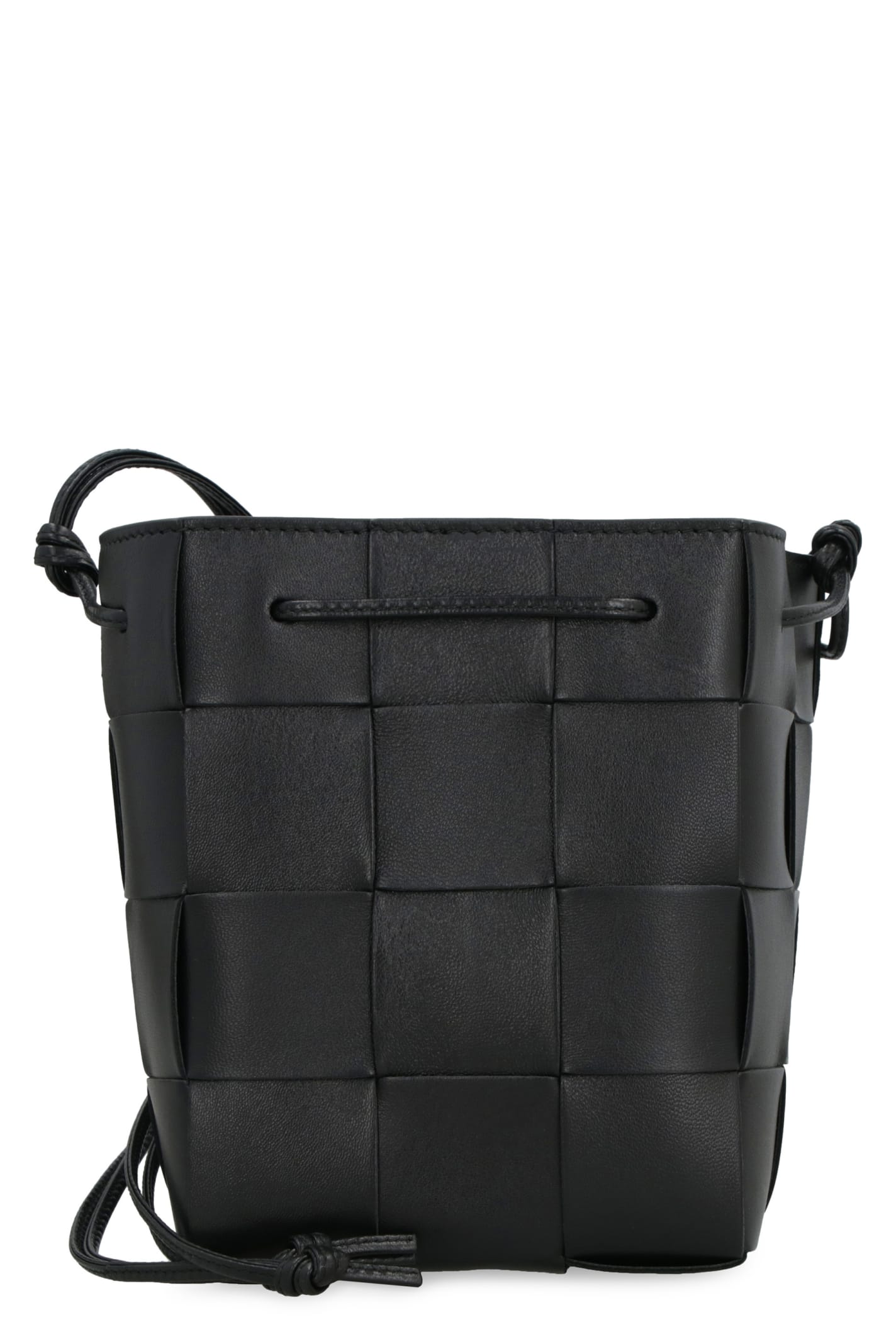 Shop Bottega Veneta Cassette Leather Bucket Bag In Black-gold