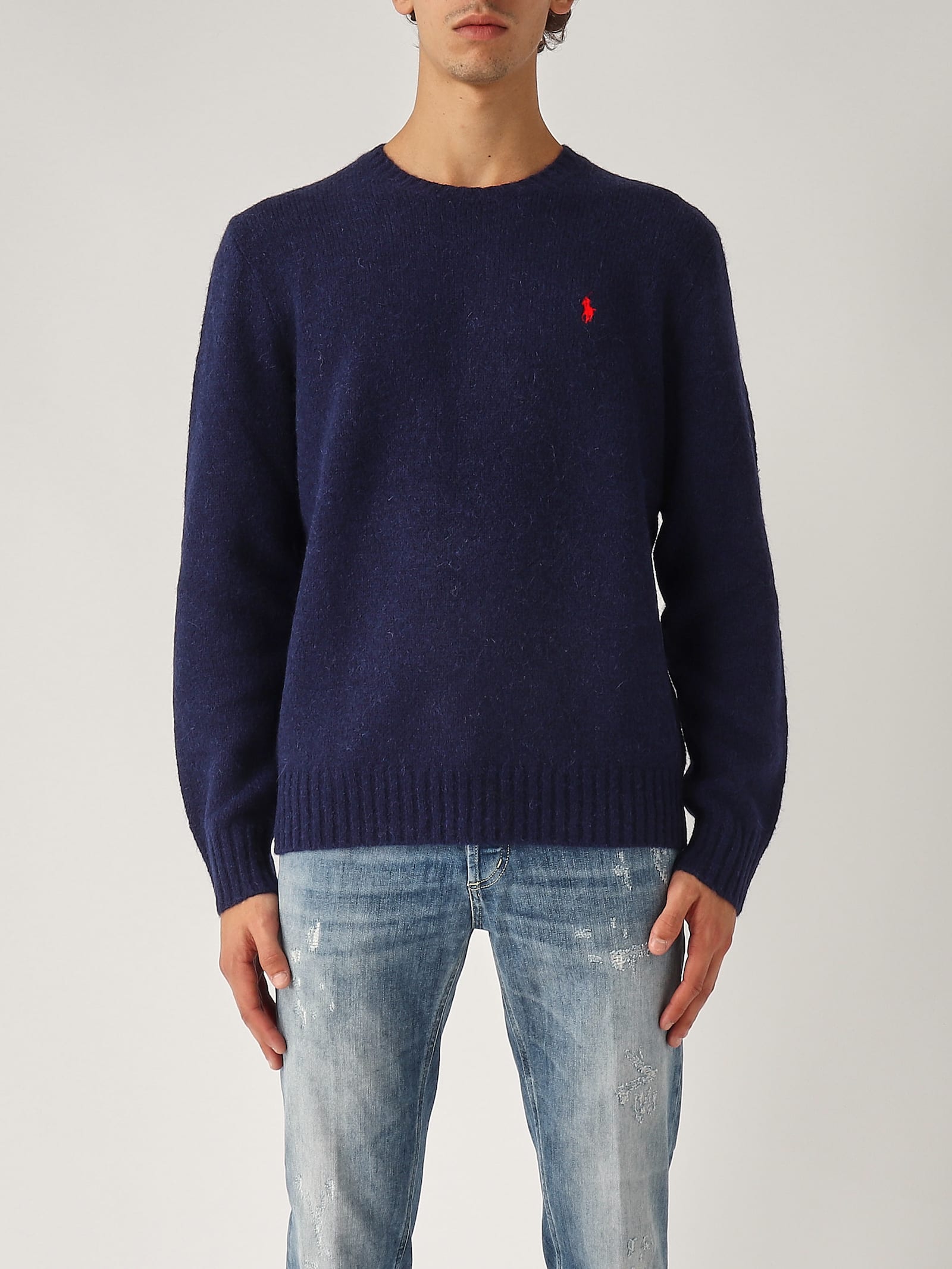 Shop Polo Ralph Lauren Maglia Uomo Effetto Texture Sweater In Navy